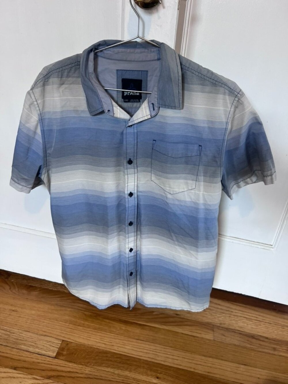 prAna Blue White Striped Button Up Shirt Size L
